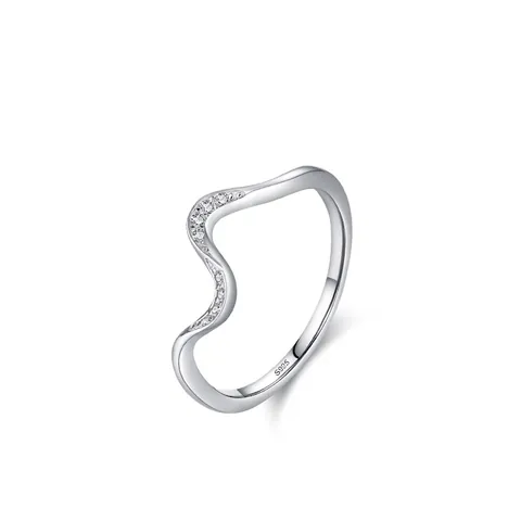 925 Sterling Silver Wavy Wave Ring For Women Micro Pave Zirconia Minimalist Fashion Finger Ring Adjustable Jewelry Gift