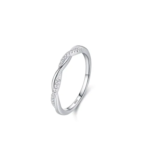 925 Sterling Silver Cross Twist Ring For Women Minimalist Micro Pave Zirconia Finger Ring Elegant Daily Versatile Jewelry Gift