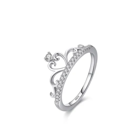 Anello a Corona in Argento Sterling 925 da Donna Micro Intarsio Zirconia Principessa Cuore Design Lusso Anello per Dito Indice Gioielli