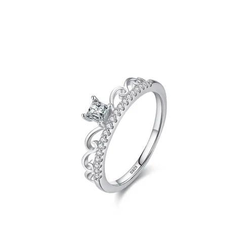 Anillo de Corona de Plata de Ley 925 de Lujo para Mujer Circonia Cuadrado Princesa Tiara Anillo Joyería Fina Regalo