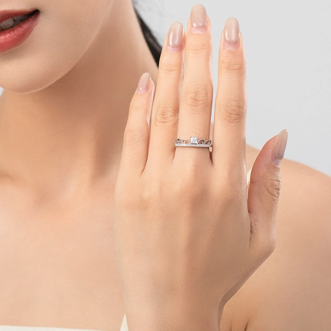 Anillo de Corona de Plata de Ley 925 de Lujo para Mujer Circonia Cuadrado Princesa Tiara Anillo Joyería Fina Regalo