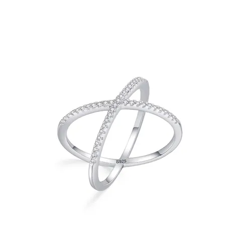 Anello in Argento Sterling 925 a Forma di X Incrociato con Zirconia per Donna Minimalista Sottile Micro Pave CZ Anello Geometrico