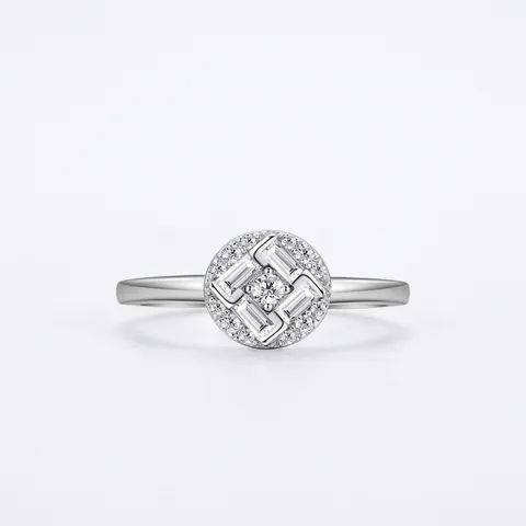 S925 Sterling Silber Ring Für Damen Geometrisch Rund Mikro-Set Strass Fingerring Leichter Luxus Mode Schmuck Zubehör Geschenk