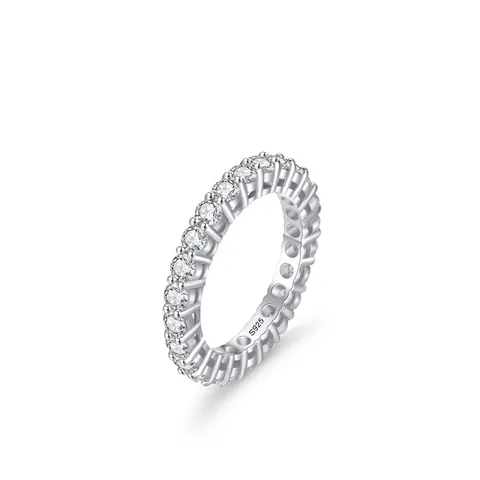 Lussuoso Anello Eternity in Argento Sterling 925 con Zirconia Tonda Intarsiata Anello a Fascia Geometrica Impilabile per Donna Gioielli di Moda Minimalista