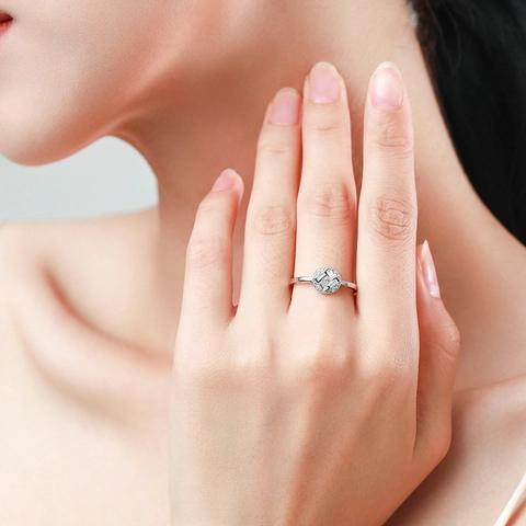 S925 Sterling Silber Ring Für Damen Geometrisch Rund Mikro-Set Strass Fingerring Leichter Luxus Mode Schmuck Zubehör Geschenk