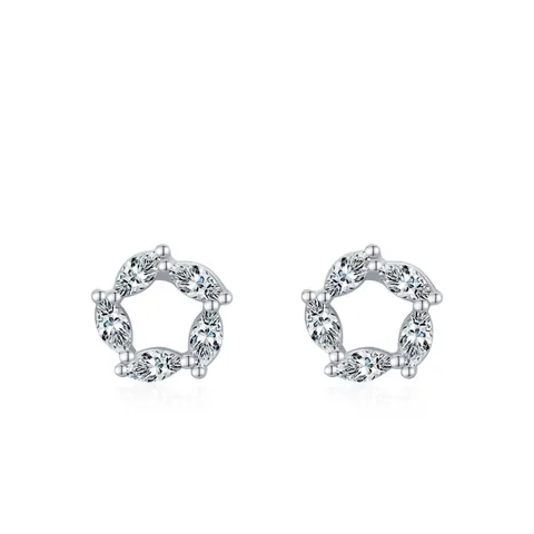 Orecchini a Bottone in Argento Sterling 925 a Forma di Ghirlanda di Fiori per Donna Squisiti Gioielli in Zirconia Minimalisti