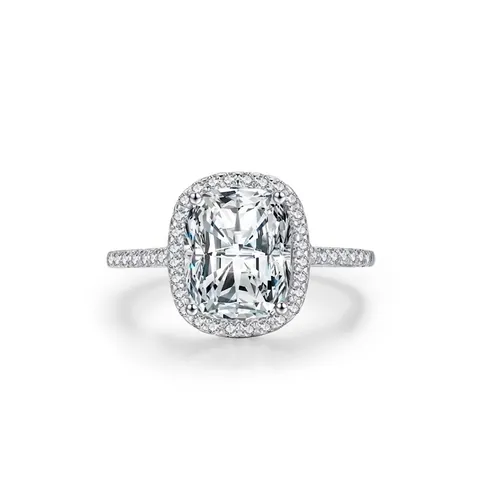 Elegant 925 Sterling Silver Cushion Cut Zirconia Halo Ring For Women Fashion Luxurious Pave Engagement Wedding Band Jewelry