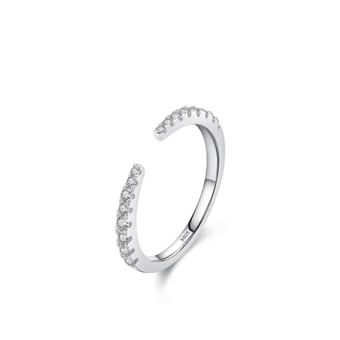 925 Sterling Silver Adjustable Open Ring For Women Minimalist Micro Pave Zirconia Geometric Commuter Finger Ring Jewelry