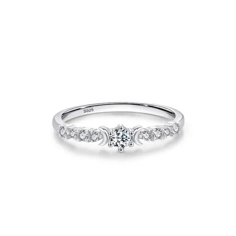 S925 Sterling Silver Triple Moon Ring Round Zirconia Inlaid Minimalist Adjustable Finger Ring Wedding Party Women Jewelry