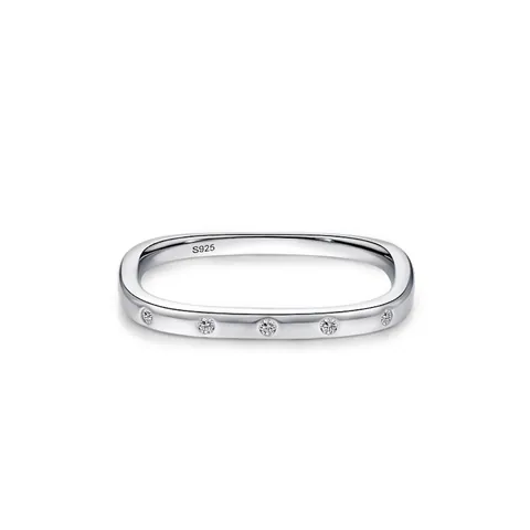 925 Sterling Silver Square Geometric Ring For Women Minimalist Micro Pave Zirconia Thin Band Ring Fine Jewelry Gift