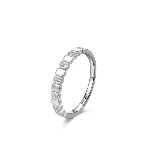 S925 Sterling Silver Geometric Ring For Women Minimalist Zirconia Pave Setting Fashion Commute Chic Daily Jewelry Gift