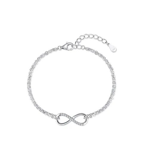 Pulsera de Infinito de Plata de Ley Para Mujer Engaste Pavé Strass Doble Cadena Ajustable Joyería de Lujo Regalo