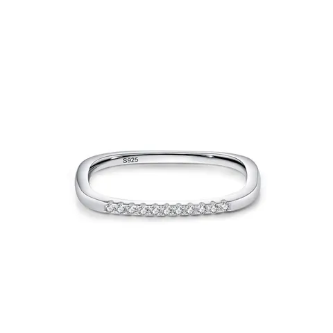 925 Sterling Silver Square Ring For Women Minimalist Geometric Micro Inlaid Zirconia Stackable Thin Finger Band Jewelry