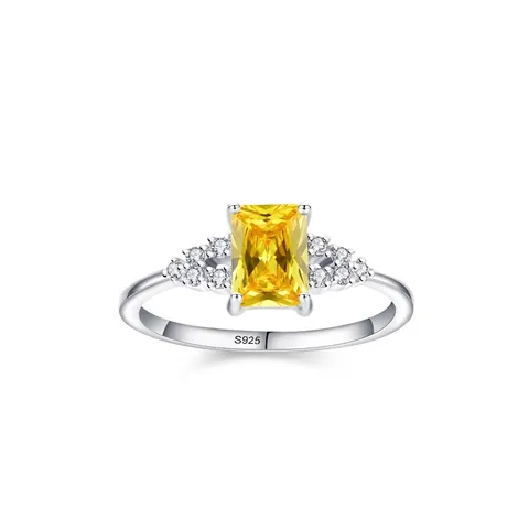 S925 Sterling Silver Rectangular Yellow Zirconia Ring Elegant Emerald Cut Engagement Wedding Finger Ring For Women Jewelry