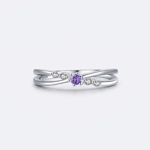 925 Sterling Silver Purple Zirconia Ring For Women Exquisite Criss-Cross Design Stackable Finger Ring Minimalist Jewelry Gift