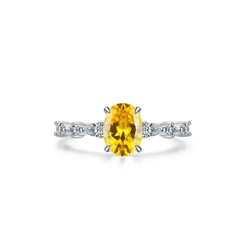 Luxe 925 Sterling Zilveren Ring Voor Dames Elegante Ovale Gele Zirconia Sprankelende Gesimuleerde Diamant Bruiloft Sieraden