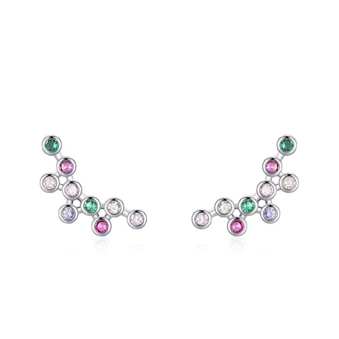 925 Sterling Silver Rainbow Rhinestone Stud Earrings Colorful Arch Bubble Design Multi Color Fashion Jewelry For Women