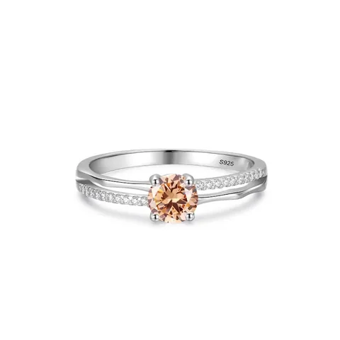 925 Sterling Silver Champagne Zirconia Ring For Women Elegant Double Layer Band Fashion Wedding Party Jewelry