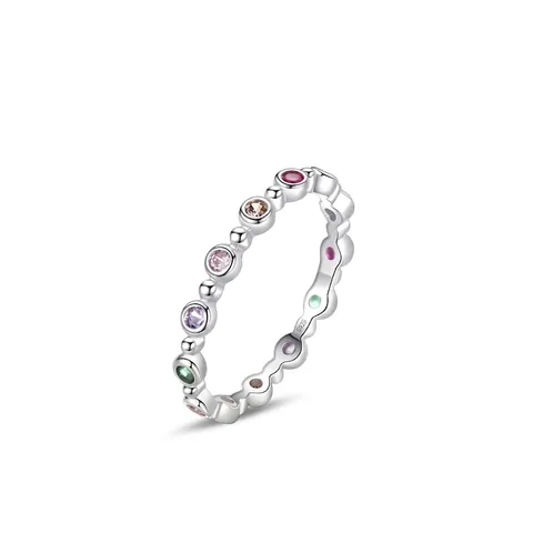 925 Sterling Silver Rainbow Zirconia Ring For Women Colorful Inlaid Wavy Design Fine Jewelry Adjustable Fashion Finger Ring Gift