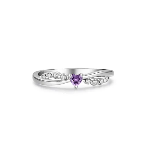 925 Sterling Silver Purple Heart Zirconia Ring Romantic Cross Over Band Heart Shape Inlaid Zircon Ring Jewelry For Women