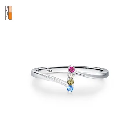 925 Sterling Silver Rainbow Zirconia Ring Women Minimalist Geometric Colorful Stone Fashion Jewelry Elegant Finger Ring