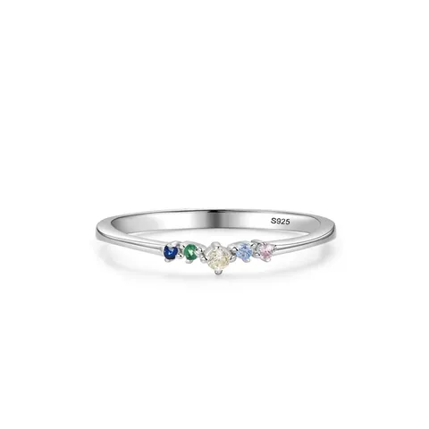 925 Sterlingsilber Regenbogen Zirkonia Ring Für Damen Minimalistisch Zierlich Dünn Bunt Edelstein Fingerring Valentinstag Geschenk