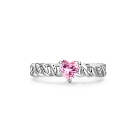 S925 Sterling Silver Pink Heart Zirconia Ring Elegant Twisted Chain Band Fashion Engagement Wedding Finger Ring For Women