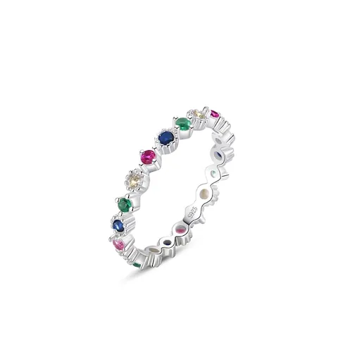 925 Sterling Zilveren Regenboog Zirconia Eternity Ring Voor Vrouwen Dopamine INS Stijl Niche Ontwerp Stapelbare Vingerring Mode Sieraden