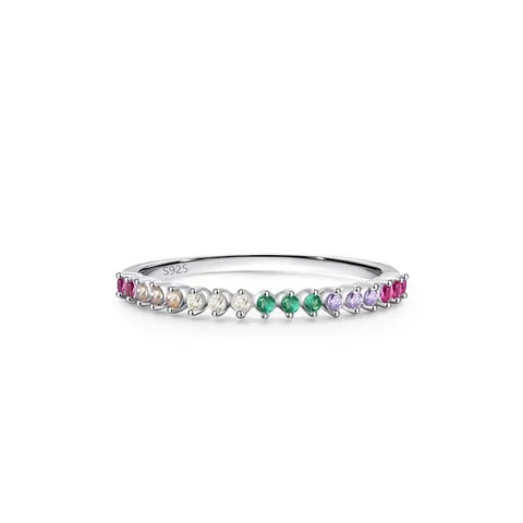 S925 Sterlingsilber Regenbogen Zirkonia Ring Buntes Eternity Band Für Damen Stapelbarer Minimalistischer Mode Fingerschmuck Geschenk