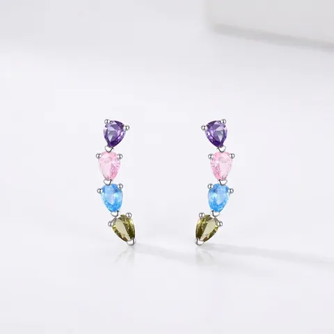925 Sterlingsilber Regenbogen Zirkonia Wassertropfen Ohrstecker Für Damen Leichtes Luxus Geometrisch Eingelegt Schmuck