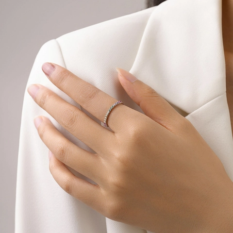 S925 Sterlingsilber Regenbogen Zirkonia Ring Buntes Eternity Band Für Damen Stapelbarer Minimalistischer Mode Fingerschmuck Geschenk