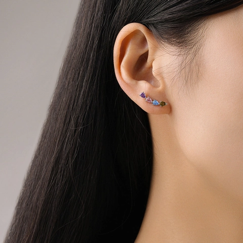 925 Sterlingsilber Regenbogen Zirkonia Wassertropfen Ohrstecker Für Damen Leichtes Luxus Geometrisch Eingelegt Schmuck