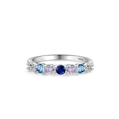 Anello Impilabile in Argento Sterling 925 con Zirconia Blu per Donna Gioielli Geometrici Micro Pave Anello a Fascia Moda Regalo