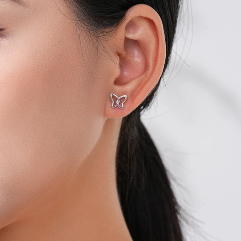 925 Sterling Silver Butterfly Hollow Stud Earrings Minimalist Fashion Jewelry For Women Sweet Small Animal Earrings Accessories