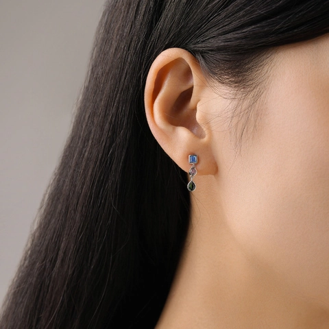 925 Sterlingsilber Ohrstecker Mehrfarbig Strass Quadratisch Rund Wassertropfen Geometrisch Ohrringe Für Damen Party Schmuck