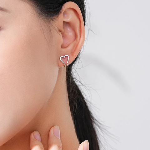 Minimalisti Orecchini a Bottone a Cuore in Argento Sterling 925 per Donna Orecchini Geometrici a Cuore Cavo Gioielli Regalo
