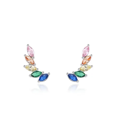 Orecchini a Bottone Ala in Argento Sterling S925 Con Zirconia Arcobaleno Per Donna Taglio Marquise Curvo Gioielli