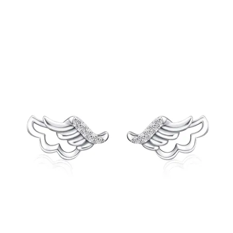Orecchini a Bottone con Ali di Angelo in Argento Sterling 925 Con Strass Micro Intarsiati Gioielli alla Moda Donna