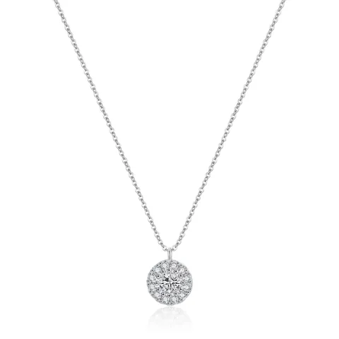 Collana con Ciondolo Halo Rotondo in Argento Sterling 925 per Donna Elegante Zirconia Micro Pave Catena Minimalista Gioielli di Moda Regalo