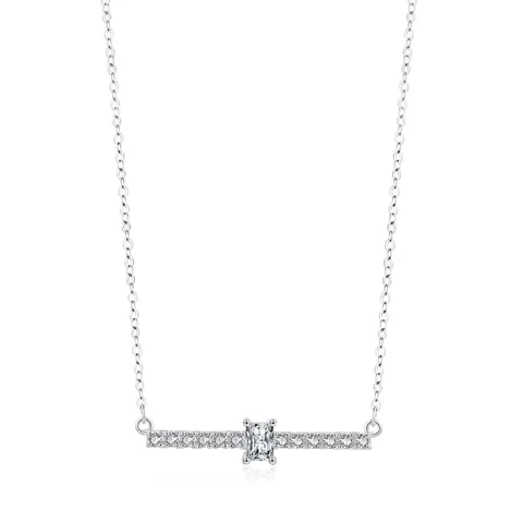 925 Sterling Silver Geometric Zirconia Pendant Necklace For Women Elegant Horizontal Bar Radiant Cut Clavicle Chain Jewelry