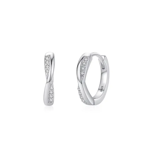 Orecchini a Cerchio Intrecciati in Argento Sterling 925 Con Micro Pavé di Zirconia Orecchini Geometrici Minimalisti Donna