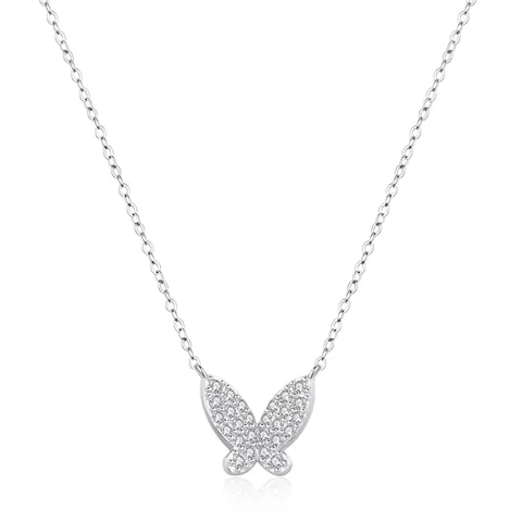 Elegante Collana con Ciondolo a Farfalla in Argento Sterling 925 per Donna Squisita Catena Regolabile Intarsiata con Pavé di Zirconia