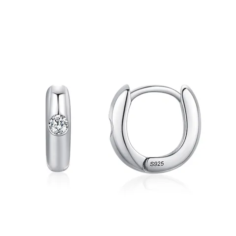 925 Sterling Silver Geometric Huggie Hoop Earrings For Women Minimalist Rhinestone Inlaid Fashion Jewelry Daily Gift