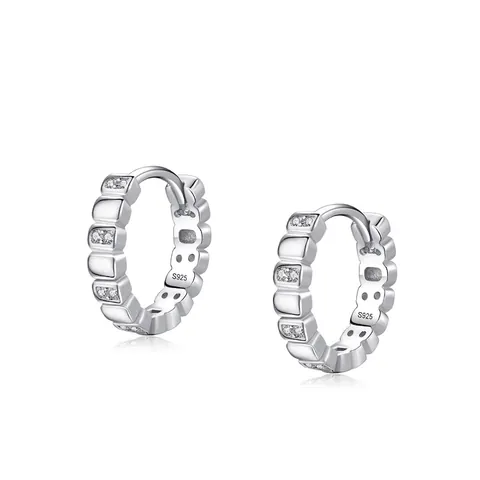 S925 Argento Sterling Micro Intarsiato Geometrico Orecchini a Cerchio per Donna Tondo Argento Strass Orecchini Moda Gioielli