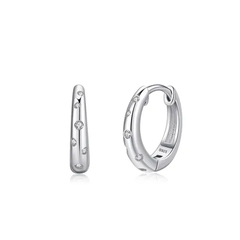 Orecchini a Cerchio Geometrici Minimalisti in Argento Sterling 925 per Donna Orecchini Huggie Con Micro Intarsio in Zirconia Gioielli