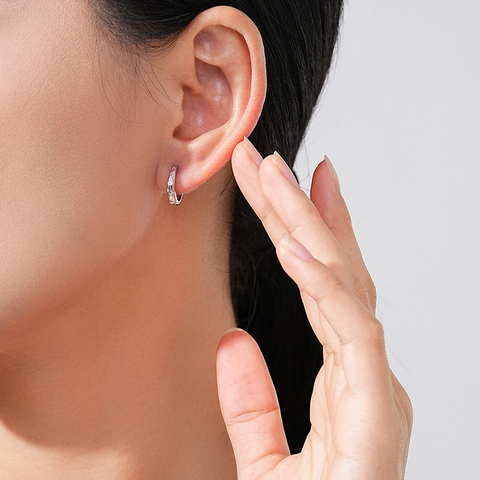 Orecchini a Cerchio Geometrici Minimalisti in Argento Sterling 925 per Donna Orecchini Huggie Con Micro Intarsio in Zirconia Gioielli