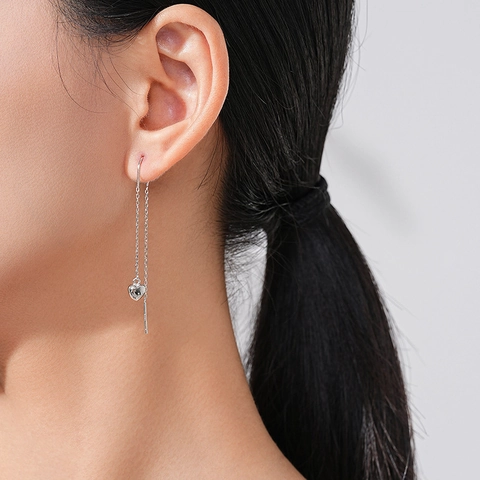 Orecchini a Fili in Argento Sterling 925 con Cuore Dolce Nappa Lunga Pendenti Minimalisti Lucidati Cuore Argento Gioielli Donna