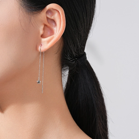 Minimalist 925 Sterling Silver Star Ear Threaders Long Chain Tassel Earrings For Women Dainty Star Charm Fashion Jewelry