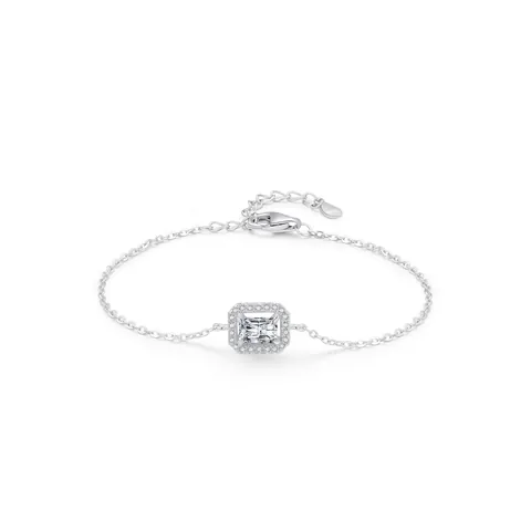 Bracciale Halo in Argento Sterling 925 con Zirconia Rettangolare per Donna Elegante Catena Geometrica Gioielli Regalo