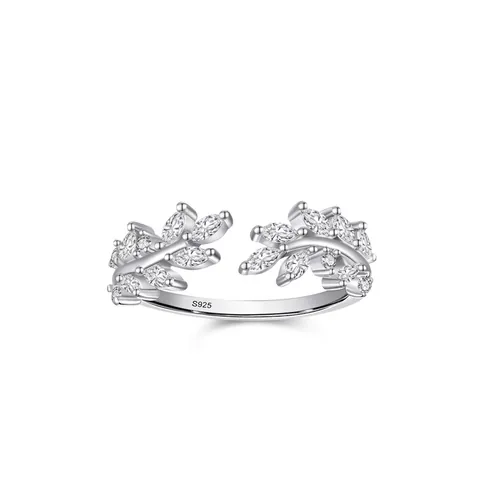 S925 Sterlingsilber Blatt Öffnen Verstellbarer Ring Mit Strass Wald Stil Zarter Feiner Schmuck Für Damen Fingerring
